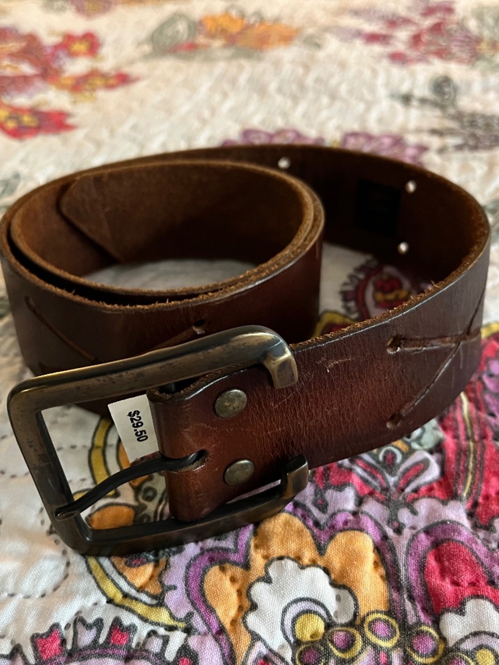 Vintage y2k Gap Leather Belt Brown Tribal Marking Southwestern 37.5 in Unisex